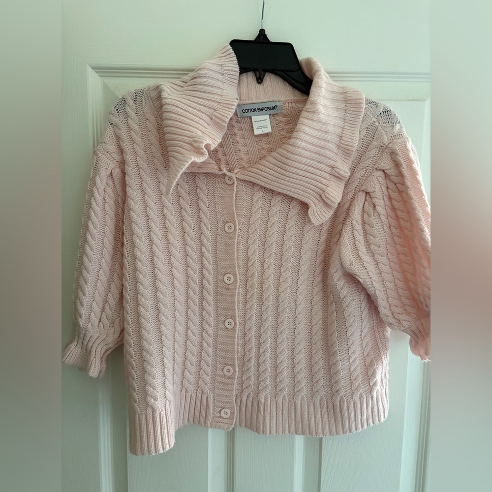 Cotton Emporium Pink Cable-Knit Button Cardigan